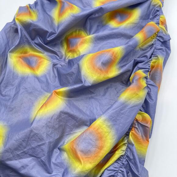 Maisie Wilen | Lady Miss Purple Yellow Ruched Low Back Polka Dot Midi Dress M - Picture 8 of 14